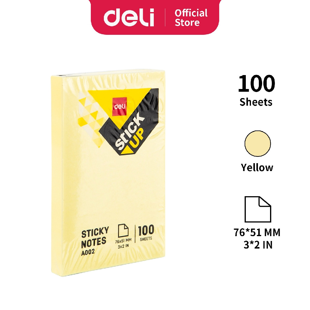 

EA00252 Deli Memo tempel Sticky Notes 76 52mm 3"x 2" 100sheets Warna Kuning perekat kuat tahan lama