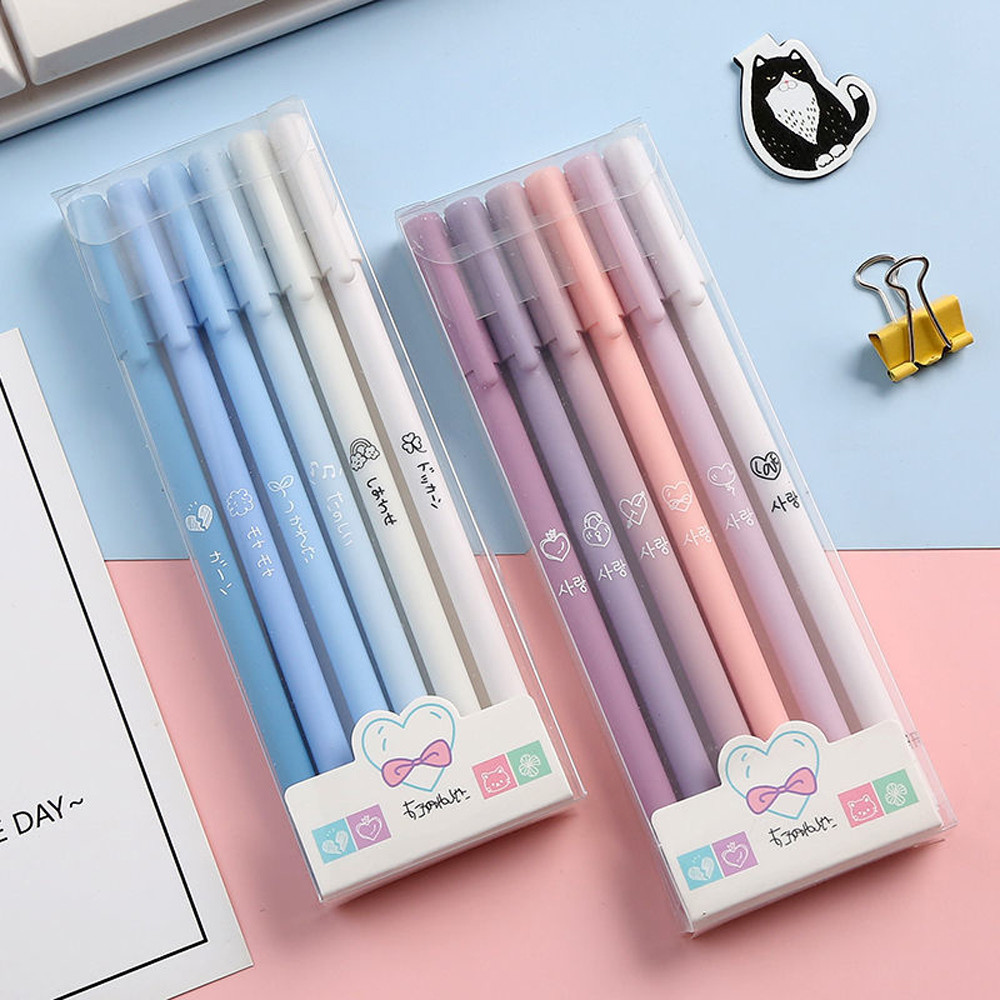 

6Pcs/Set Cute Morandi Gel Pen Kawaii 0.5mm Black BallPen Office School Stationery Supplies Student Writing Water Pen Neutral Pen