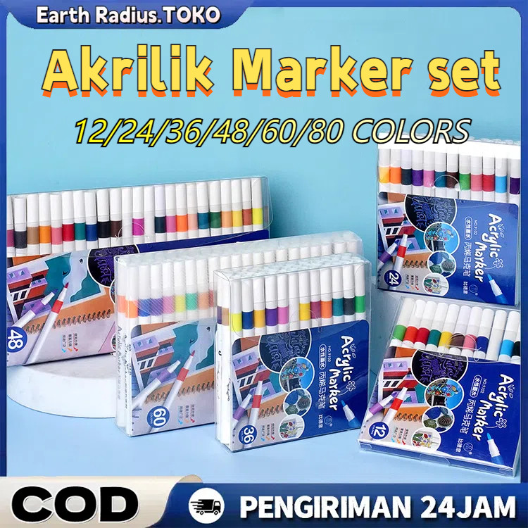 

80 Colors Pen Akrilik Marker Warna Cepat Kering Tahan Air / Spidol Acrylic Painter / Menggambar Kreativitas Seni Edukasi