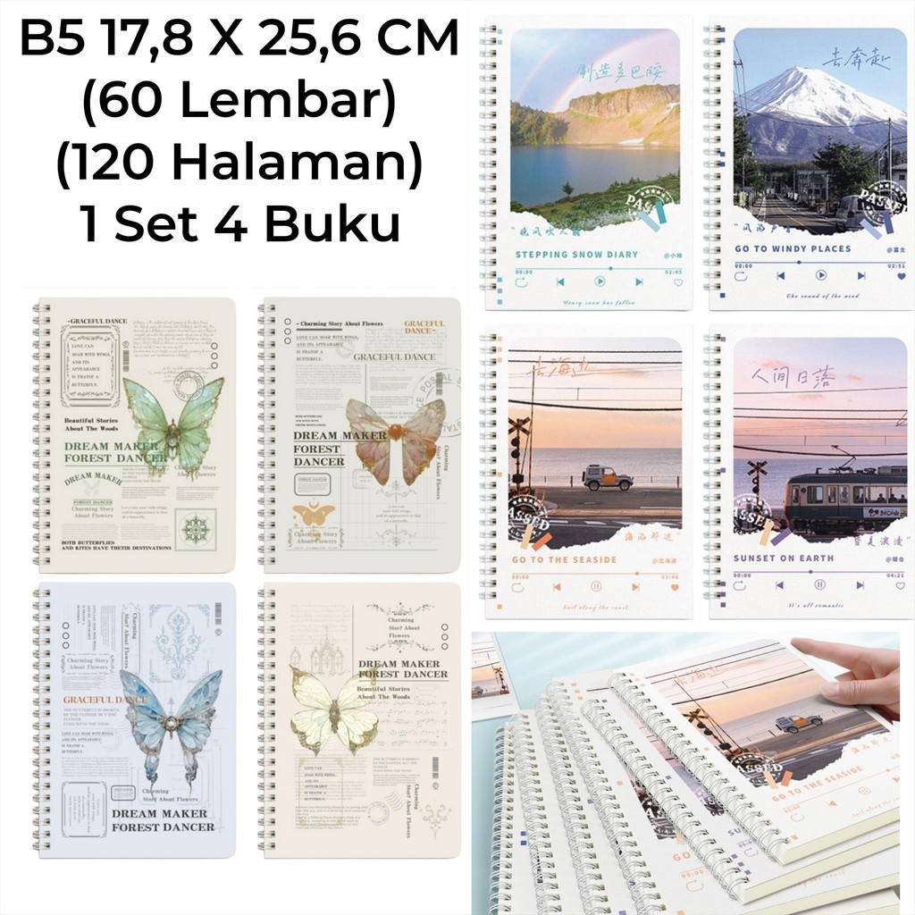 

MW067 4 Pieces Spiral Buku Notes B5 Sekolah Kuliah Les Catatan Journal Diary Book Garis Menulis Kantor
