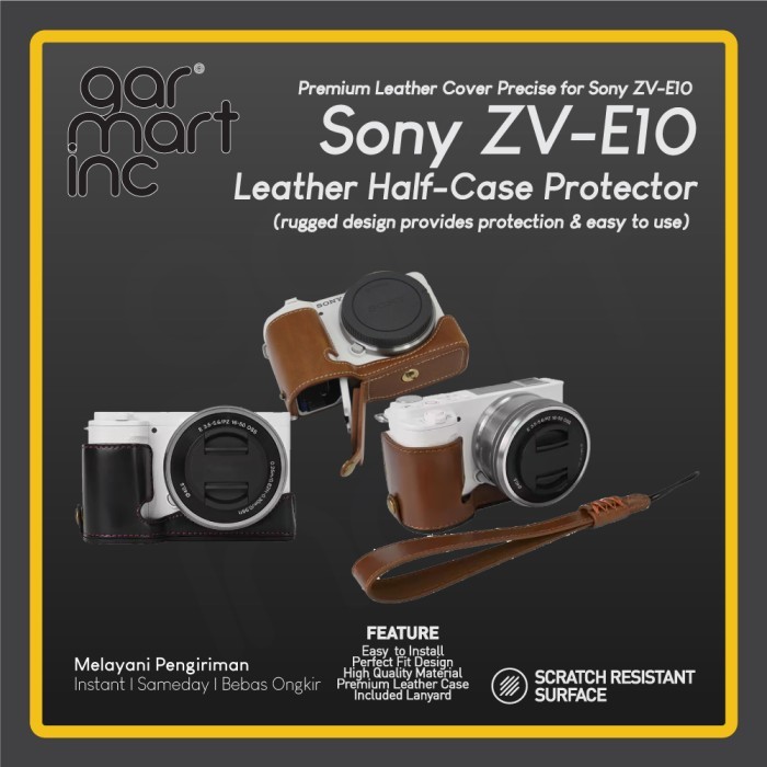Half Case Leather Bag for Sony ZV-E10 with Strap Tas Kamera Alpha ZV E 10 Mark 1 Bahan Kulit PU E10 