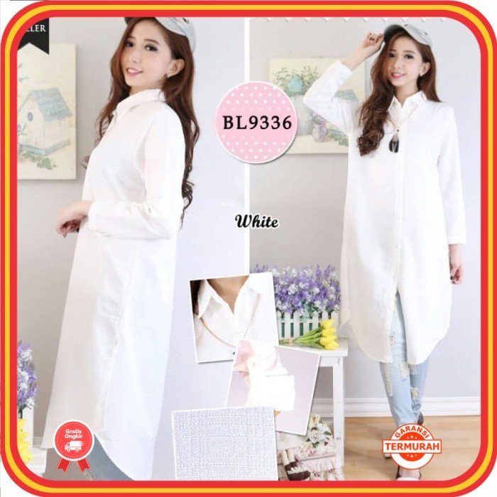 Tunik Cantik Baru Murah Wanita Baju Lebaran Kekinian /Kemeja tunik putih wanita / cewek bahan balote