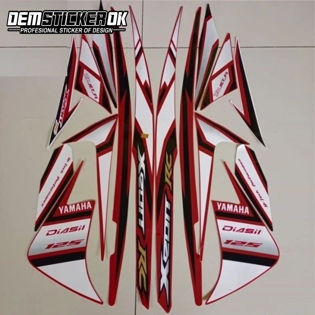 Striping standar motor yamaha xeon rc 125 merah putih ,stiker original motor xeon termurah dan berku