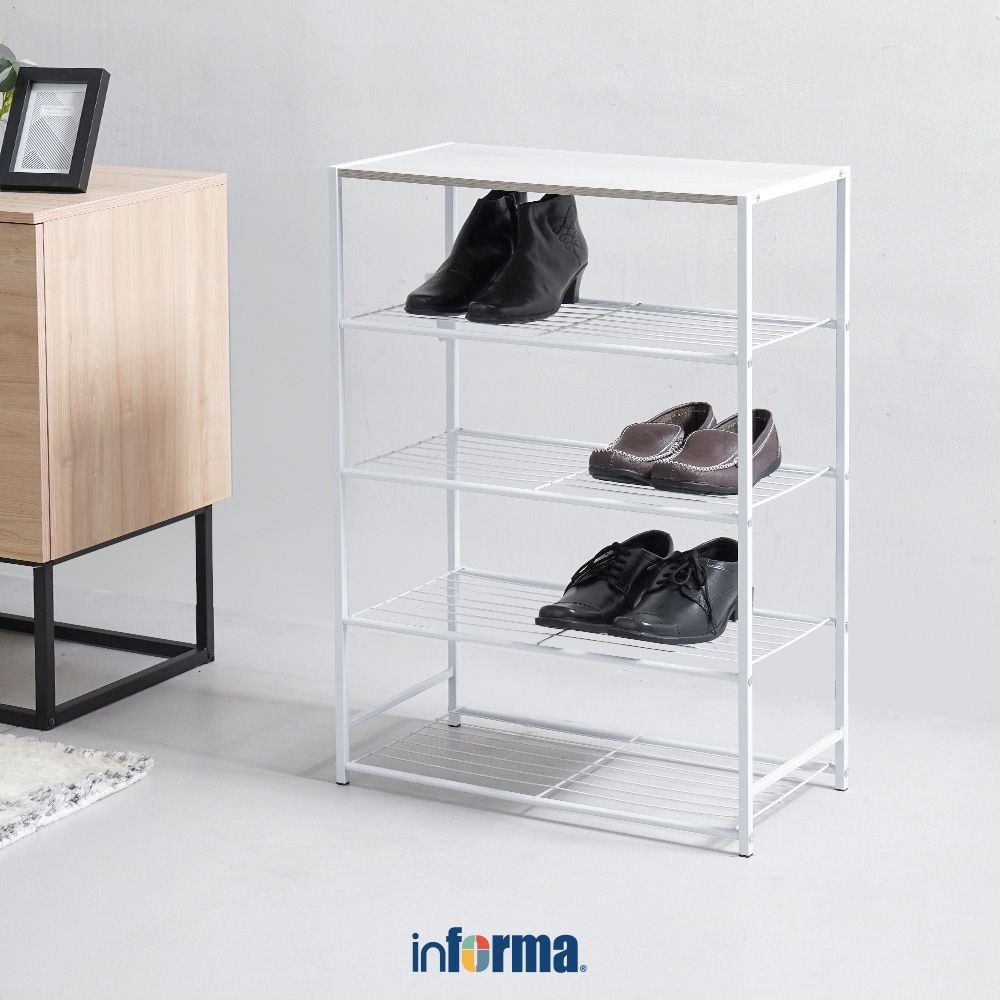 Informa Brandon Rak Sepatu 4 Tingkat - Putih Shoe Rack Organizer Sandal Sepatu Kabinet Alas Kaki Tem