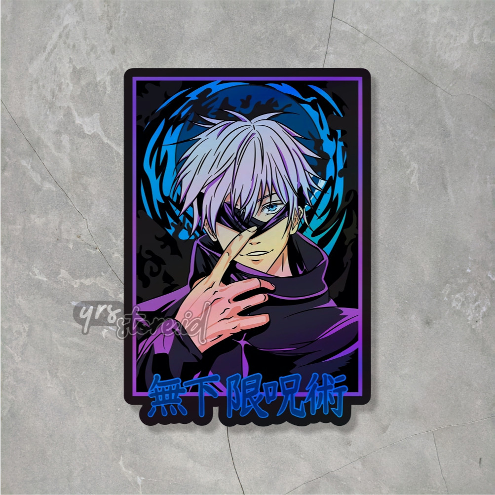 

Sticker Anime Hologram Jujutsu Kaisen Gojo Satoru Ukuran +- 7 x 4,9 cm sticker Max Decal Waterproof