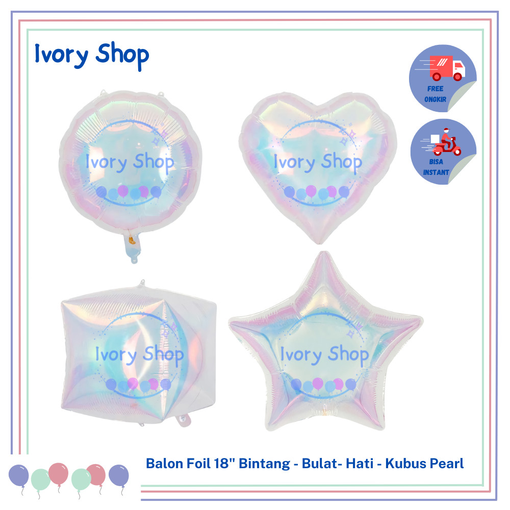 Balon Foil Hati Bintang Bulat Kubus 4d iridescent Pearl Kubus