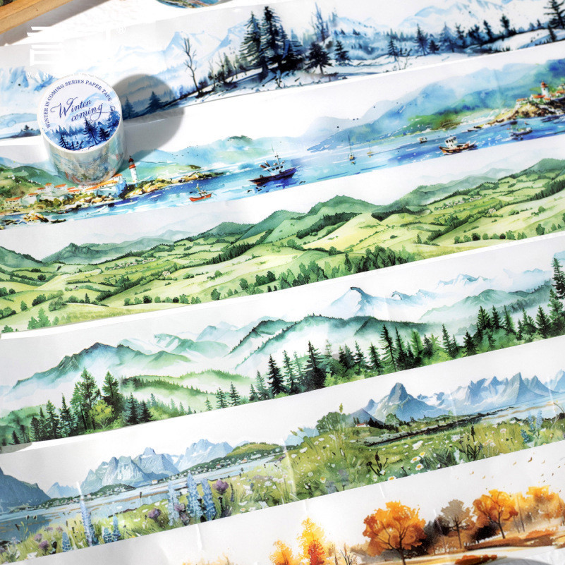 

50mm*2m Washi Paper Tapes Hill Trees Junk Journal Adhesiva Scrapbooking Paper Diary Decoration Stickers Stationery