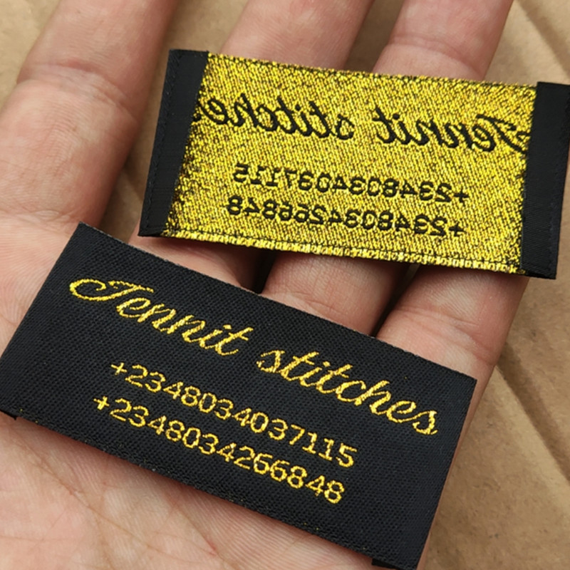 

500pcs Custom Polyester cloth label 3 * 6 cm golden color woven labels