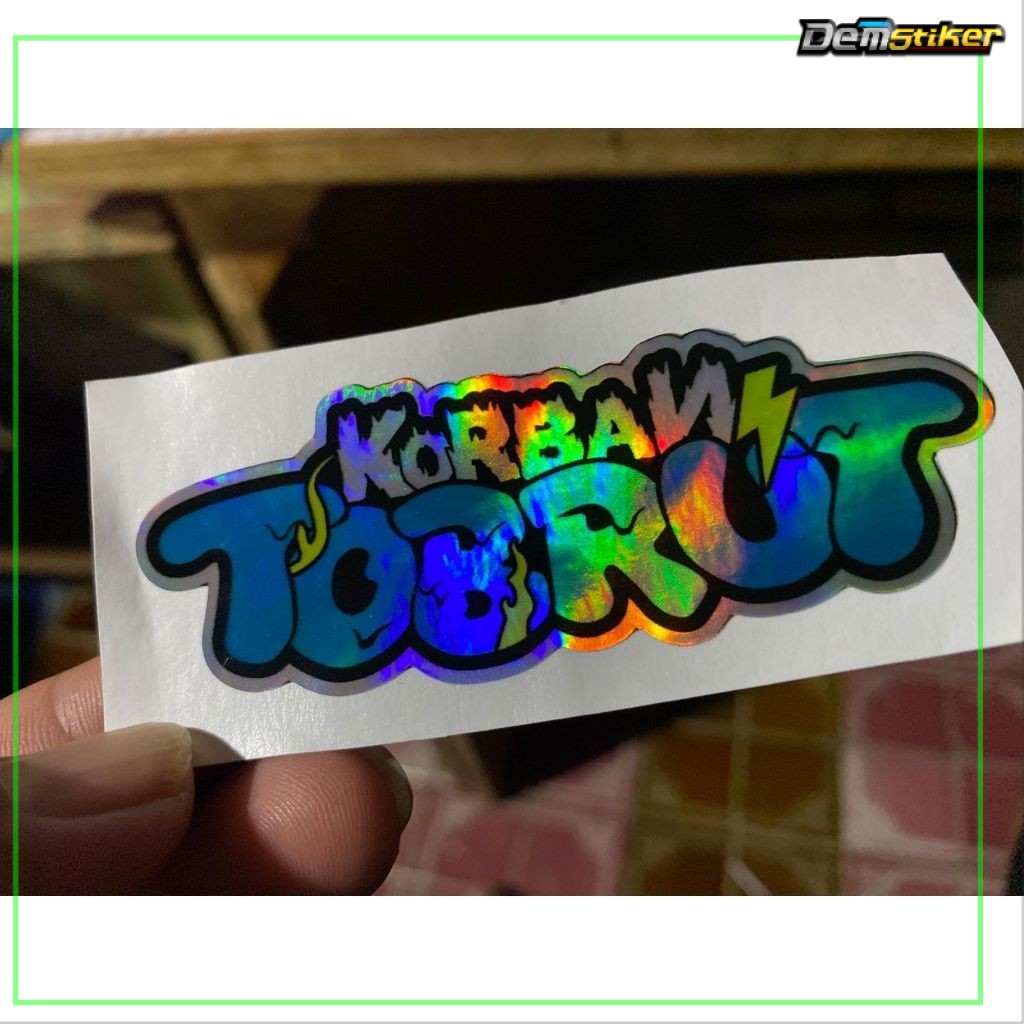 

Sticker Stiker Viral Korban Tobrut 9cm x 4xm Bahan Vinyl Glossy dan Hologram Sudah di Potong Presisi
