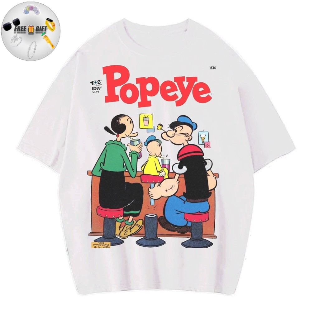 [FREE GIFT]  "Popeye and Olive"  T-shirt | kaos vintage | cartoon tee 24S