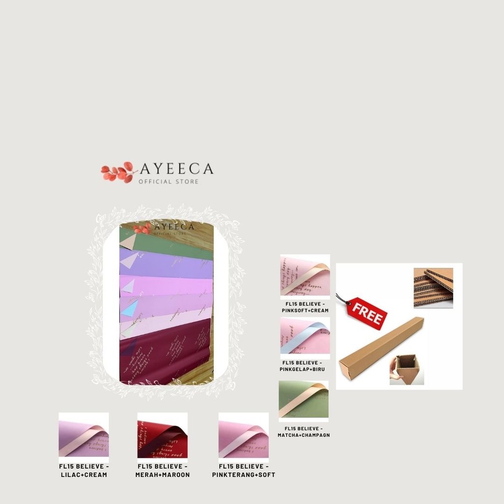 

AYEECA - (5 LEMBAR) - FL15 BELIEVE Kertas Bunga Paper Buket Motif Tulisan Text Florist Cellophane