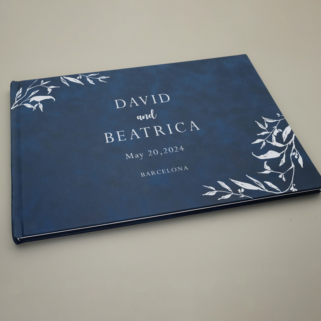 

Personalized Guest Book for Wedding, Blue and White Noble Message Book from Mr and Mrs,Custom Wedding Guest Book