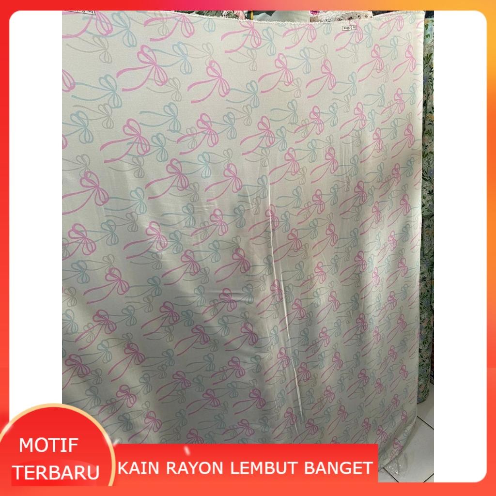 Bahan kain katun rayon viscose motif bunga bunga besar motif pita pita besar terbaru best seller Ade