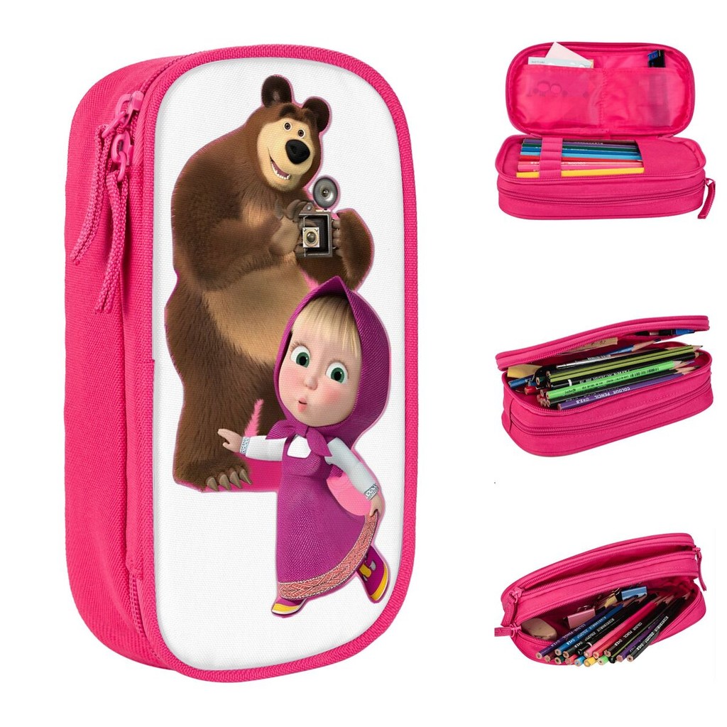 

M-Mashas And Bear Cartoon Pencil Cases Animated Pencil Pouch Pen for Student Large Storage Bag School Supplies Zipper Stationery