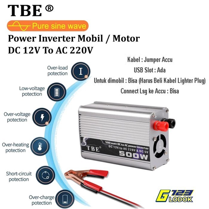 TBE Power Inverter Charger DC 12V To AC 220V 500 660 1000 1200 Watt G1988