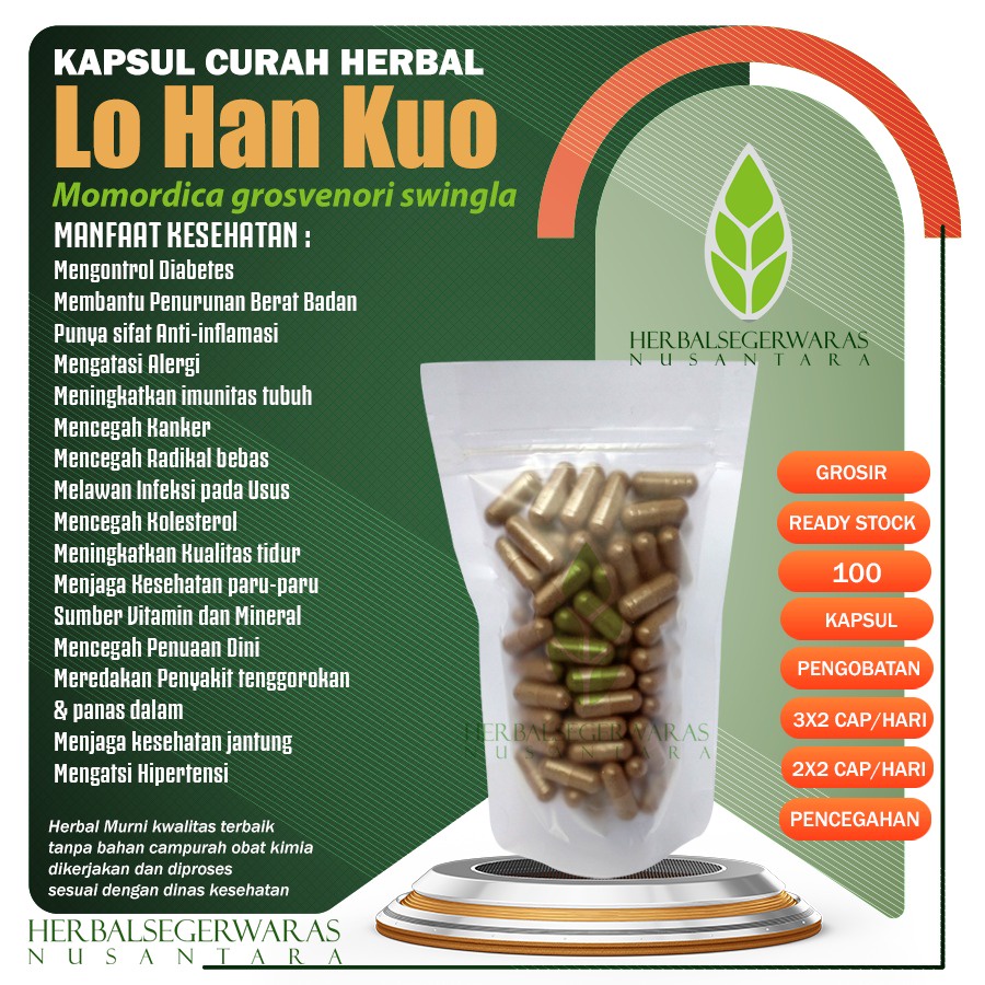 

Herbal extract Buah Lo Han Kuo monk fruit diabetes kolesterol 100 caps