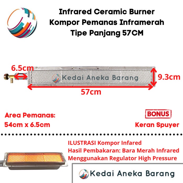 Kompor Stove Keramik Ceramic Infrared Gas LPG NG Burner 570mm x 95mm AR27