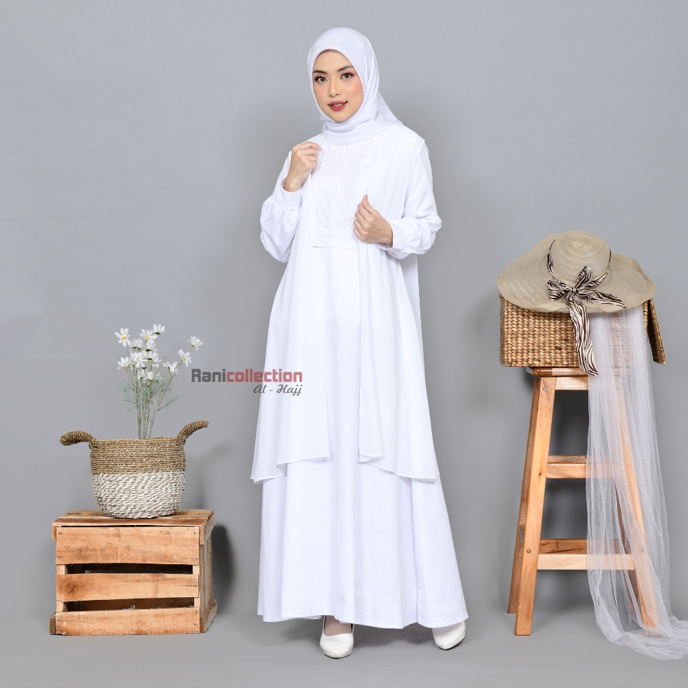 Gamis Saku Kombinasi Gamis Ihram Wanita  PLUS CARDIGAN Perlengkapan Haji Dan Umroh  Gamis Ihram Wani