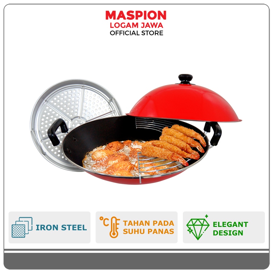 Maspion Maslon Wajan Besi Non Stick Hongkong Wok