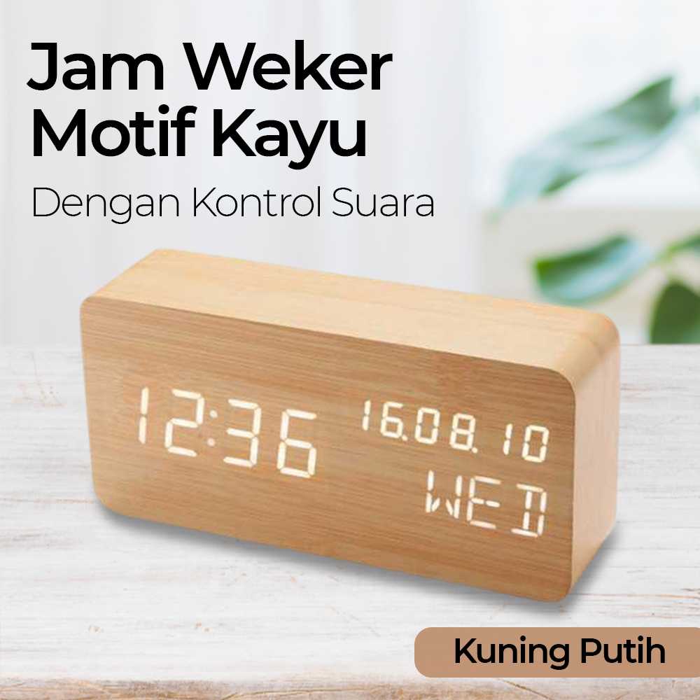 COD Jam Weker Alarm Digital LED Kamar Motif Kayu Aesthetic Lucu Korea Besar Suara Keras Lovin