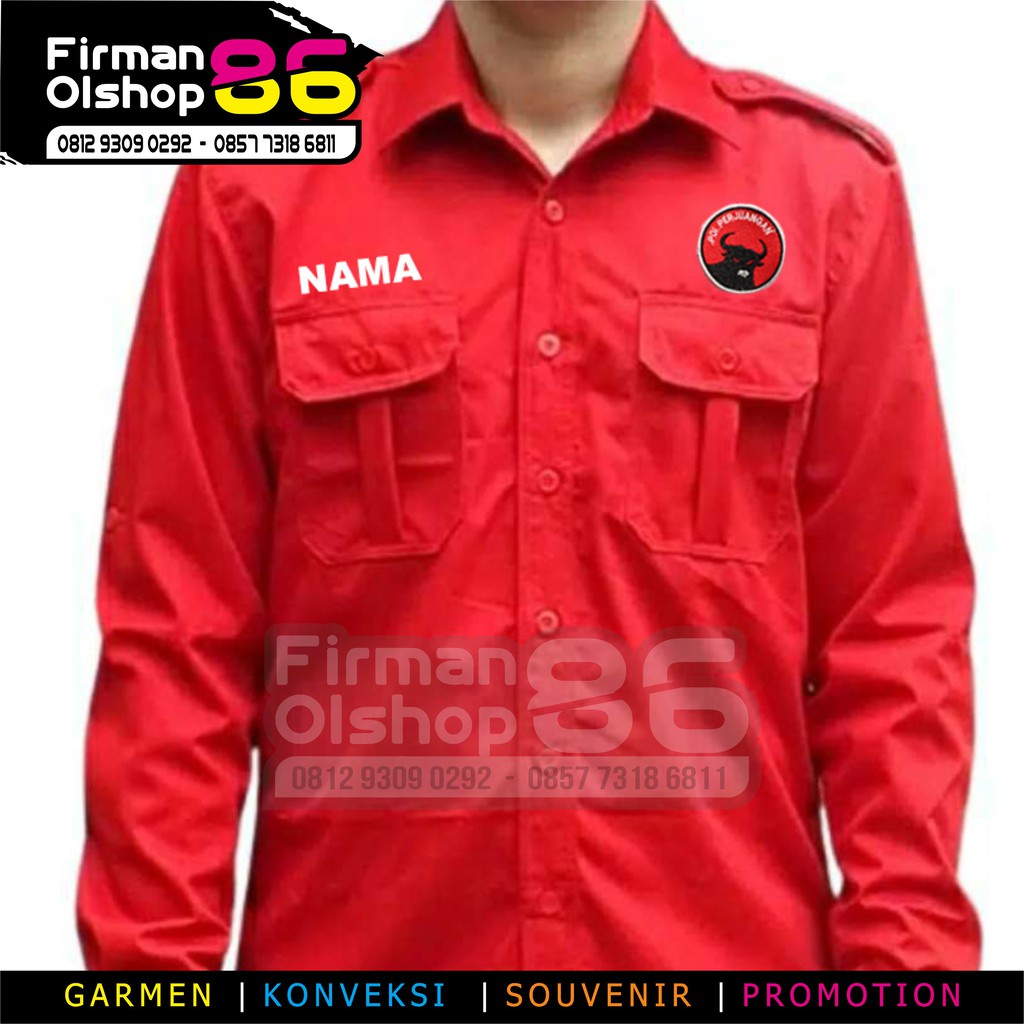 KEMEJA BIG SIZE PDIP FULL BORDIR | BAJU KEMEJA PDIP LENGAN PANJANG MERAH | KEMEJA PDI | ATRIBUR PDIP