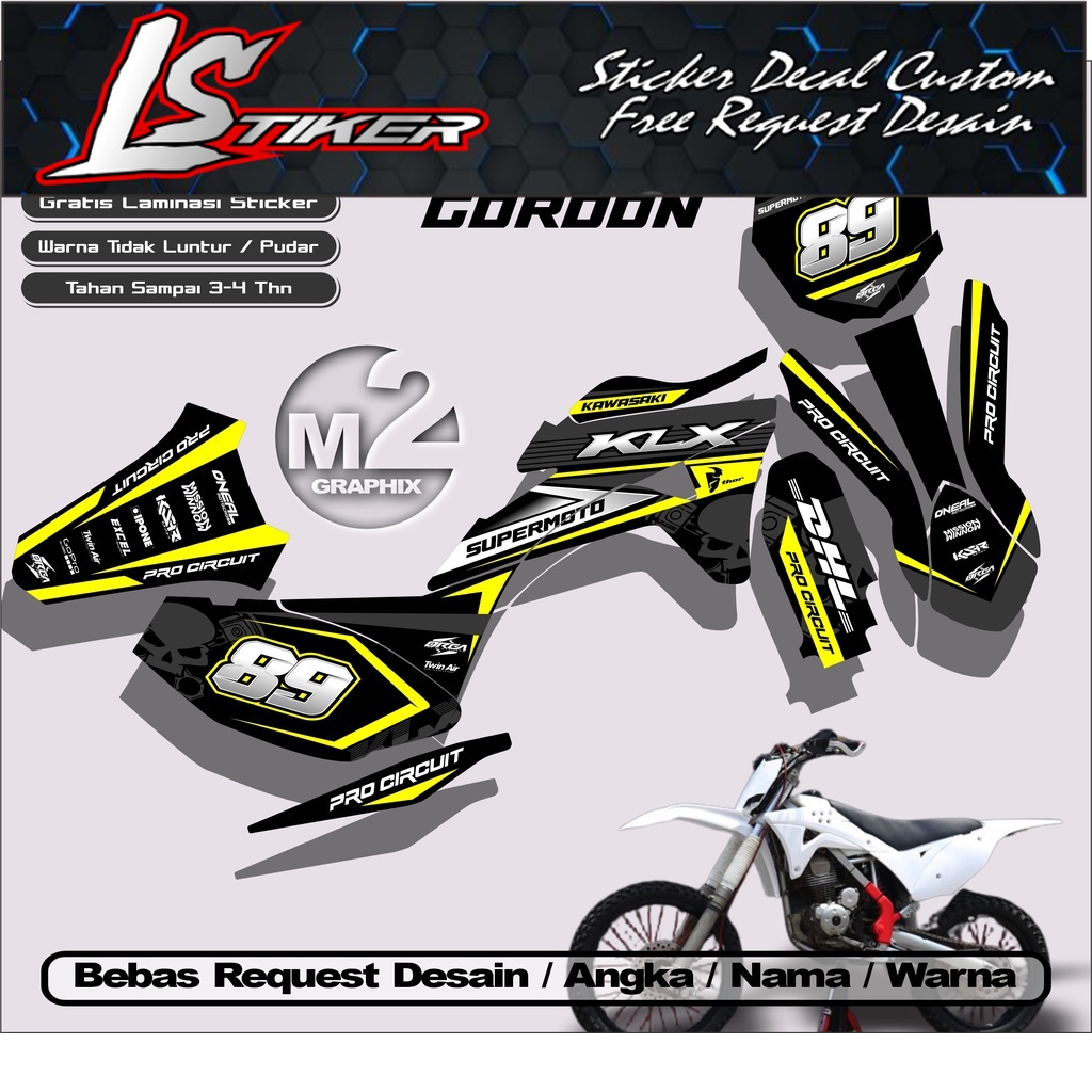 0184 Sticker Decal KLX 150 GORDON Full Body Desain Suka-Suka Bisa COD - Sticker Variasi KLX GORDON T