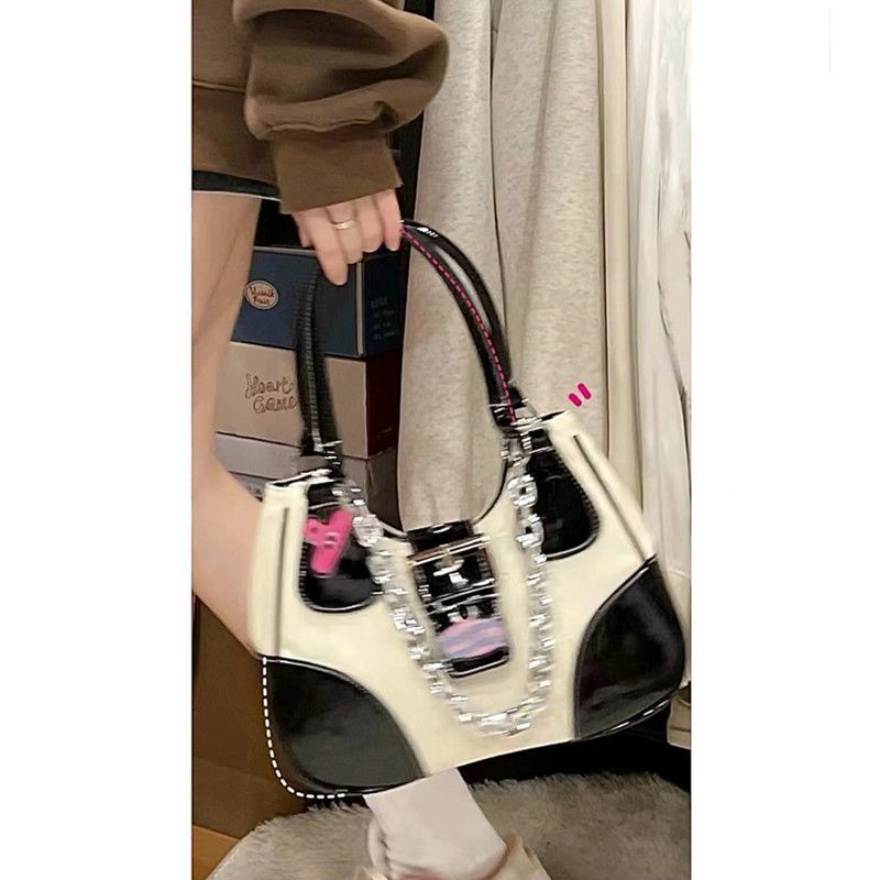 importTas Ketiak Kanvas Kulit Paten Manis dan Keren Bekas untuk Wanita 2022 Tas Bahu Serbaguna Gadis