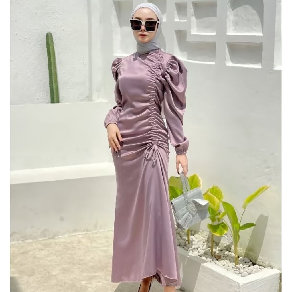 READY STOCK – ADA JUMBO MIMOSA DRESS SATIN MAXMARA SILK PREMIUM MAXI DRESS GAMIS SERUT VIRAL TERBARU