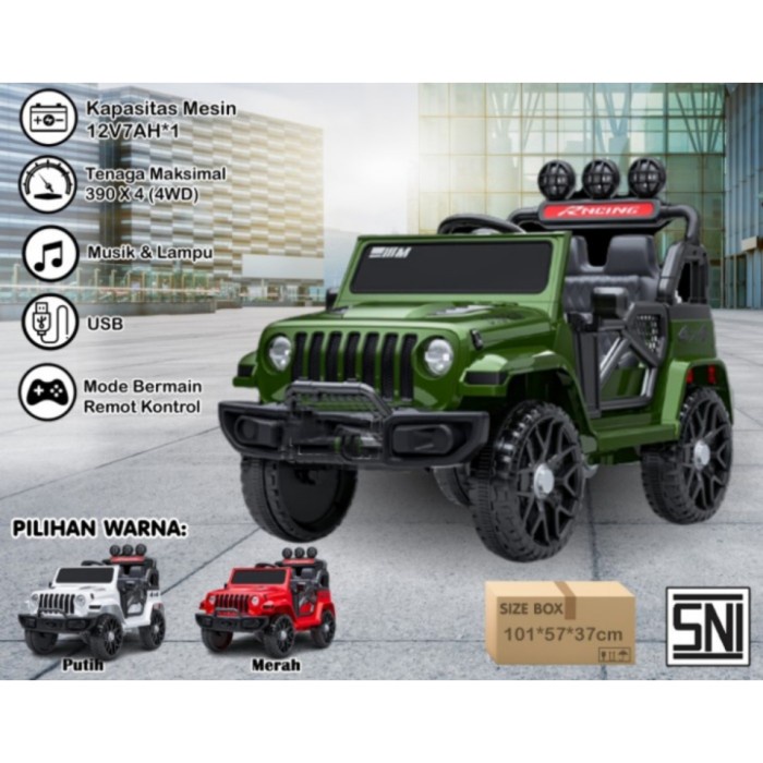Mobil Mainan Anak Besar Remot Kontrol Jeep Aki 12 V Musik Lampu USB