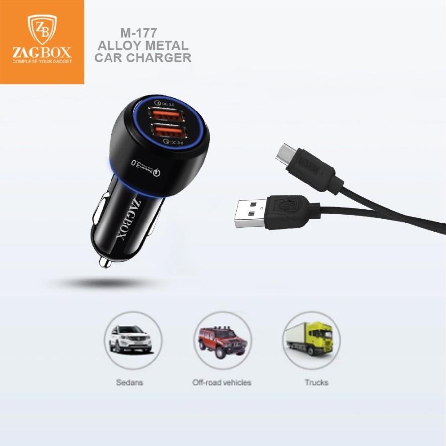 Car Charger Quick Charge 3.0 ZAGBOX 36 Watt Dual Usb Quick Charger