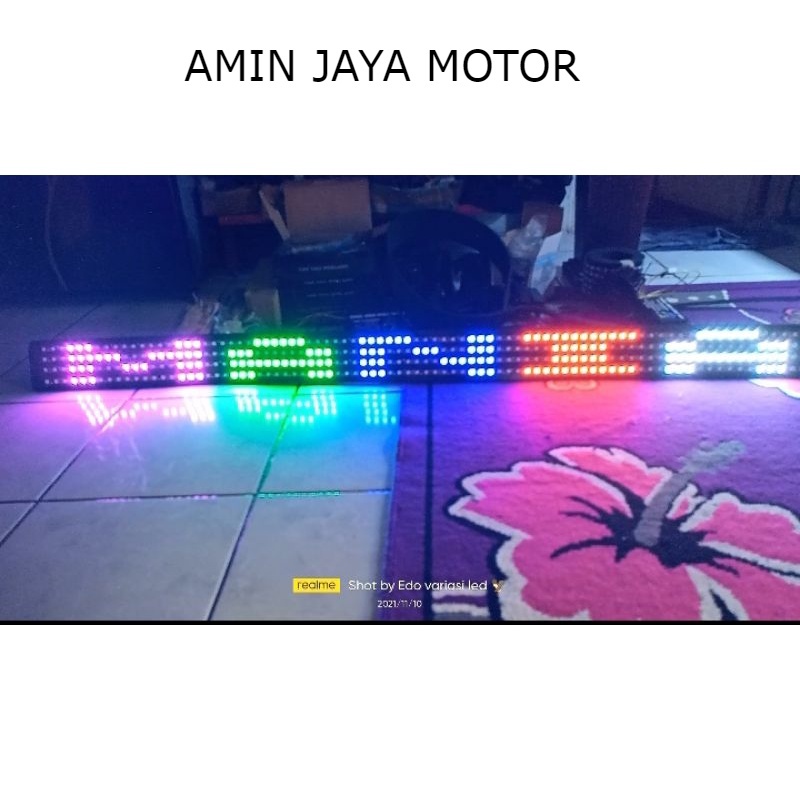 Strobo kaca running tex 4 baris setting tex via wifi hp android 12v&24v, mobil,truk ,bus & tronton