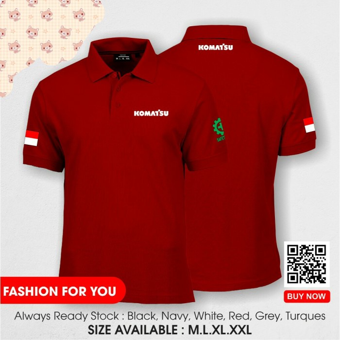 KAOS POLO KOMAT'SU SAFETY FULL BORDIR - Merah, M