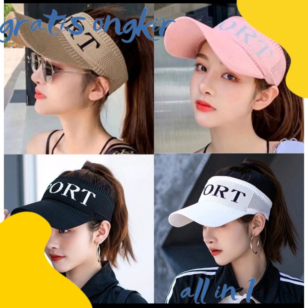 GRATIS ONGKIR Topi Wanita Knit Visor SPORT Baseball Cap Topi SPORTS Olahraga Rajut Katun Topi Pantai