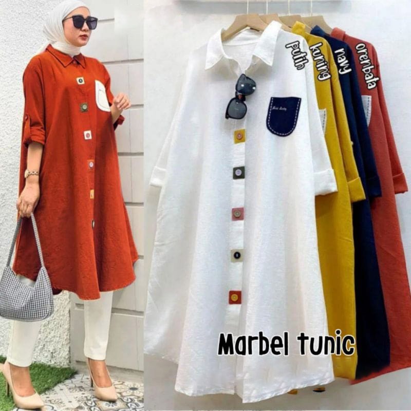 HOT Vallina Outfit - Marbel Long Tunic Baju Atasan Wanita Muslim Modern Crinkle Premium M - XL 2025