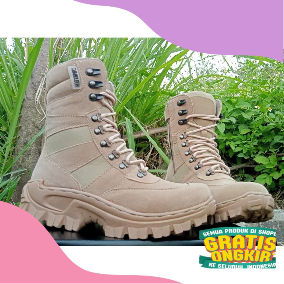sepatu  pdl chameleon 511 cream gurun pol,pp taktikal kerjalapangan 8inci anti selip/ ungu biru