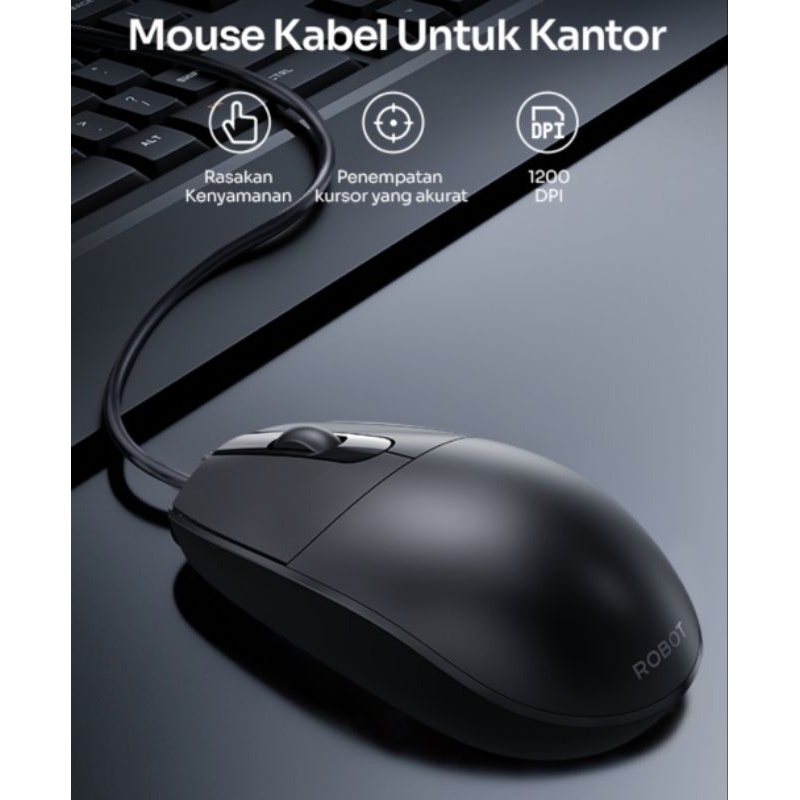 Mouse Wired ROBOT M102 Optical Mouse 1200DPI Office Mouse Untuk PC / Laptop Garansi 1 Tahun