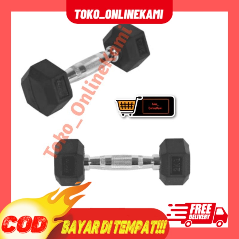 Berwyn Dumbbell Karet Segi Enam 2kg Hitam/Dumbbell Berwyn/Angkat Beban Berwyn/Barbell Berwyn