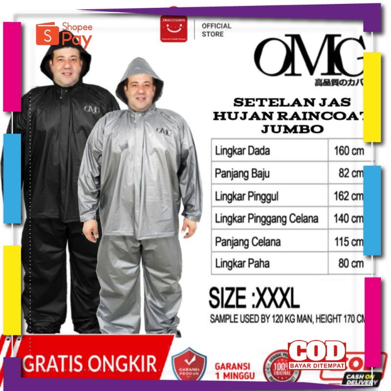 PREMIUM BAHAN TEBAL // Jas Hujan Pria Jumbo Big Size XXXL Mantel Dewasa Set Setelan Besar Orang Gemu