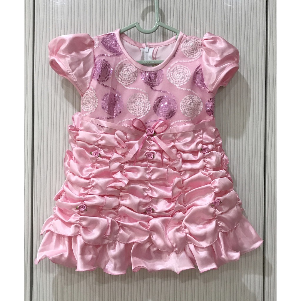 Baju/Dress/Gaun Bayi Pesta Anak Perempuan model Satin Kerut umur 1-2 tahun PANCA INDAH