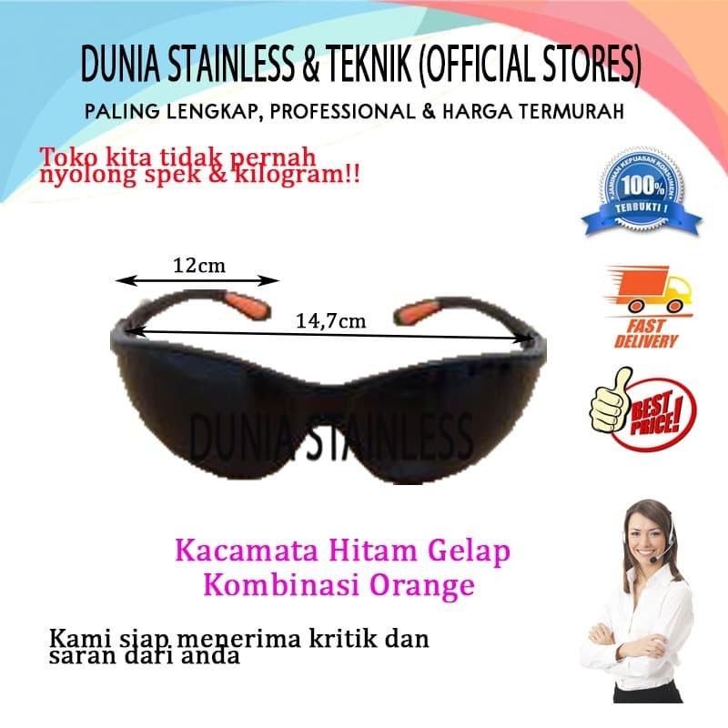 Kacamata las (Biasa)  Hitam Gelap Kombinasi Orange