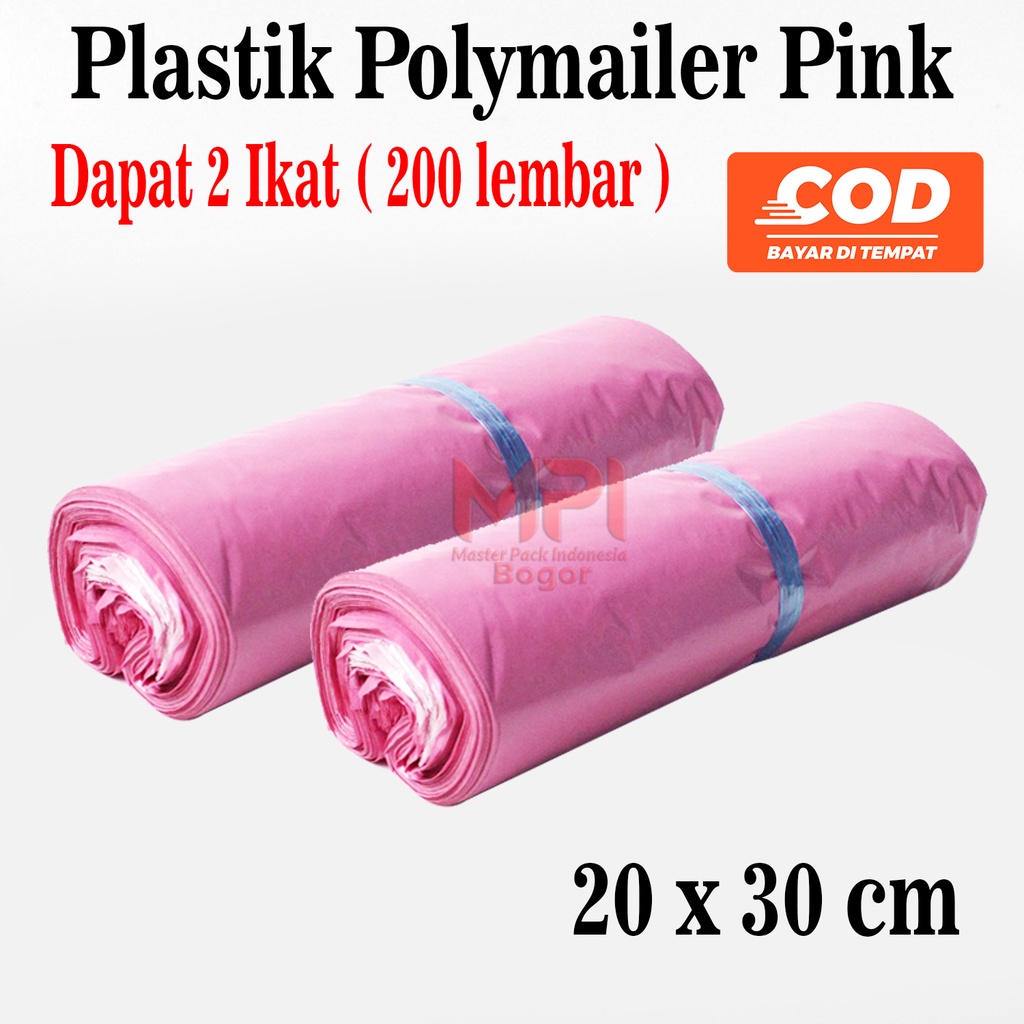 

2 IKAT [ 200 LEMBAR ] Plastik polymailer Pink 20 x 30 cm - packaging Kantong Amplop - Master Pack Indonesia Bogor