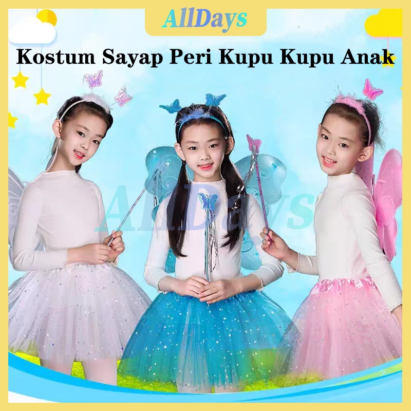 SAYAP PERI KUPU KUPU PELANGI SAYAP BIDADARI BANDO TONGKAT KOSTUM SAYAP PERI KUPU KUPU ANAK