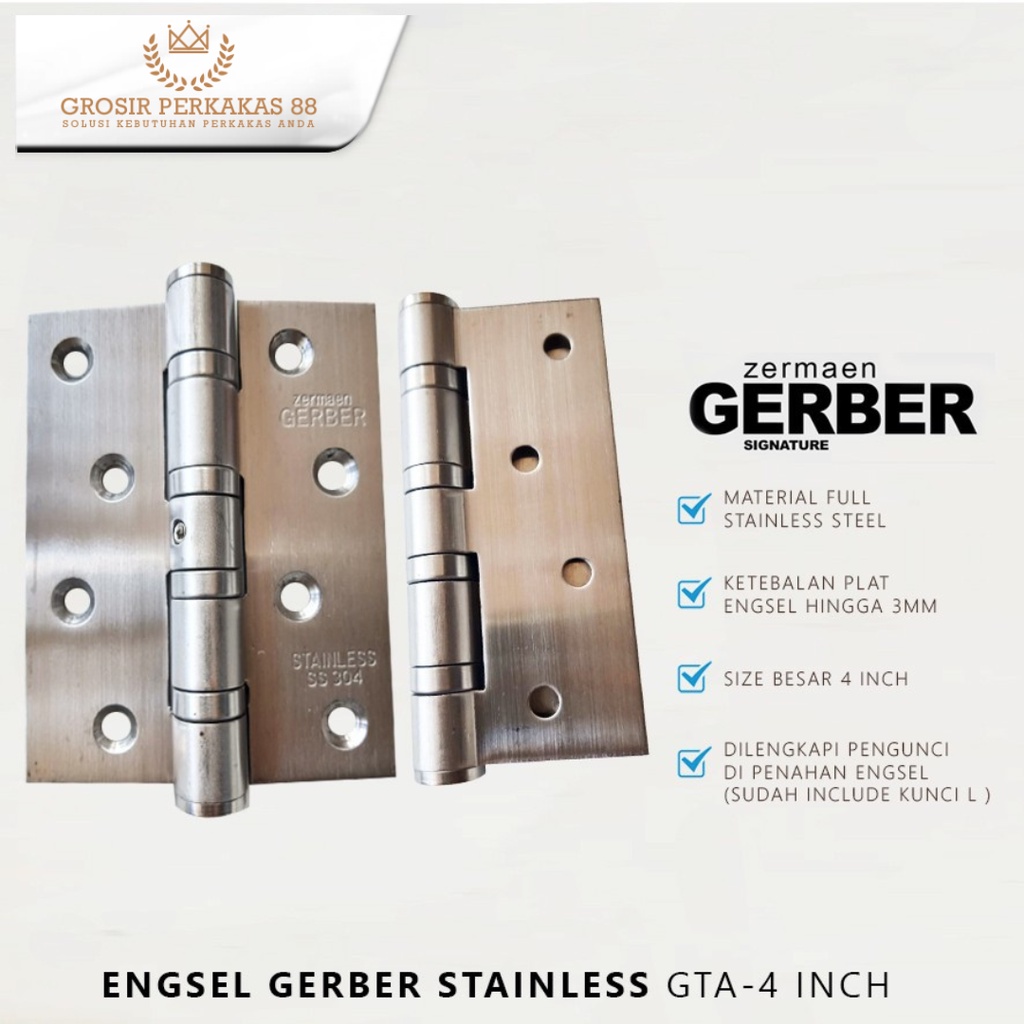 Engsel Pintu Jendela Rumah Kamar Kayu Stainless Stenlis Gerber 4 Inch