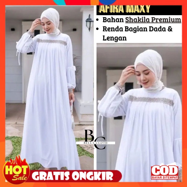 KAIN ADEM HALUS TEBAL / Afira Dress-Baju Gamis Wanita Putih Terlaris- Baju Muslim Dress  Terbaru Leb