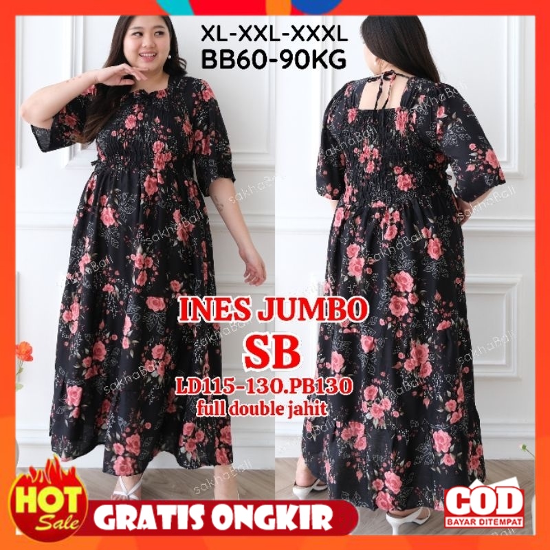 KAIN ADEM HALUS TEBAL / long dress jumbo ines serut dada baju jumbo xxxl LD130 bigsize kerut dada
