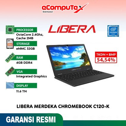 Laptop Libera Merdeka Chromebook C120 4GB 32GB 11.6” TKDN GARANSI RESMI