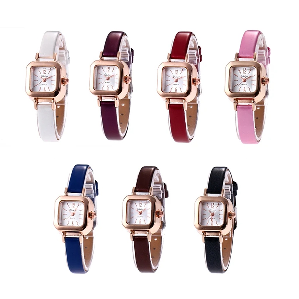 MurmerOfficial Jam Tangan Casual Wanita Kecil Strap Pu Analog Fashion Quartz Dial Kotak JT063