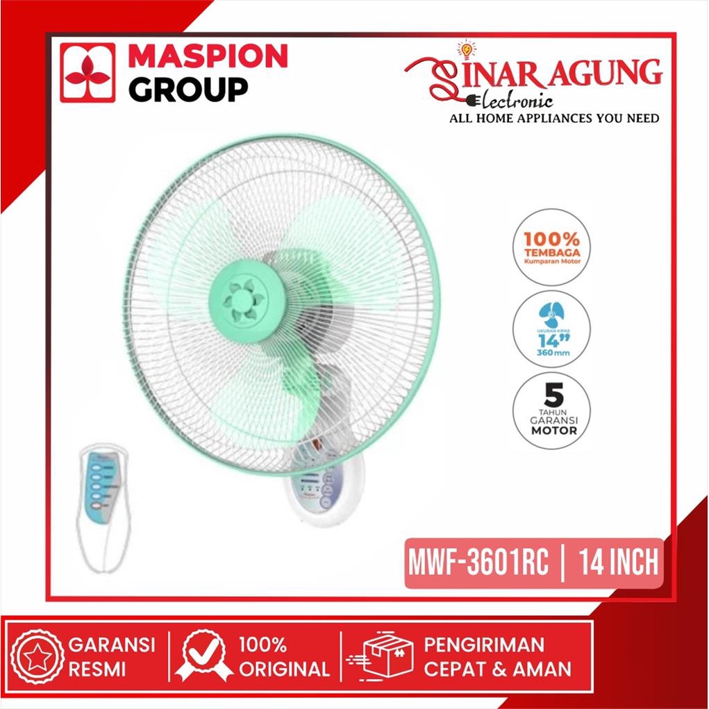 [COD] KIPAS ANGIN DINDING MASPION MWF3601RC / MWF-3601RC REMOTE (WALL FAN / 14 INCH) GARANSI RESMI