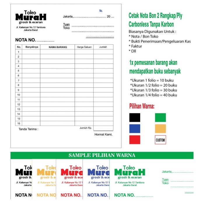 

MURAH- Cetak Bon / Nota / Invoice Folio 4 Rangkap- 1.2.23