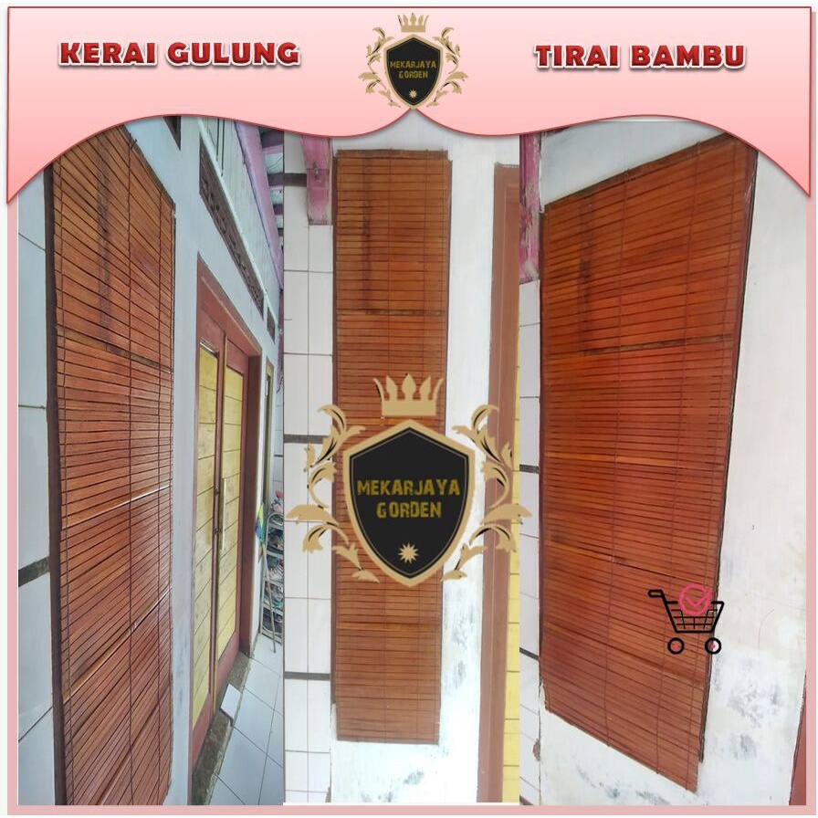 Tirai kere bambu gulung pilitur warna orange